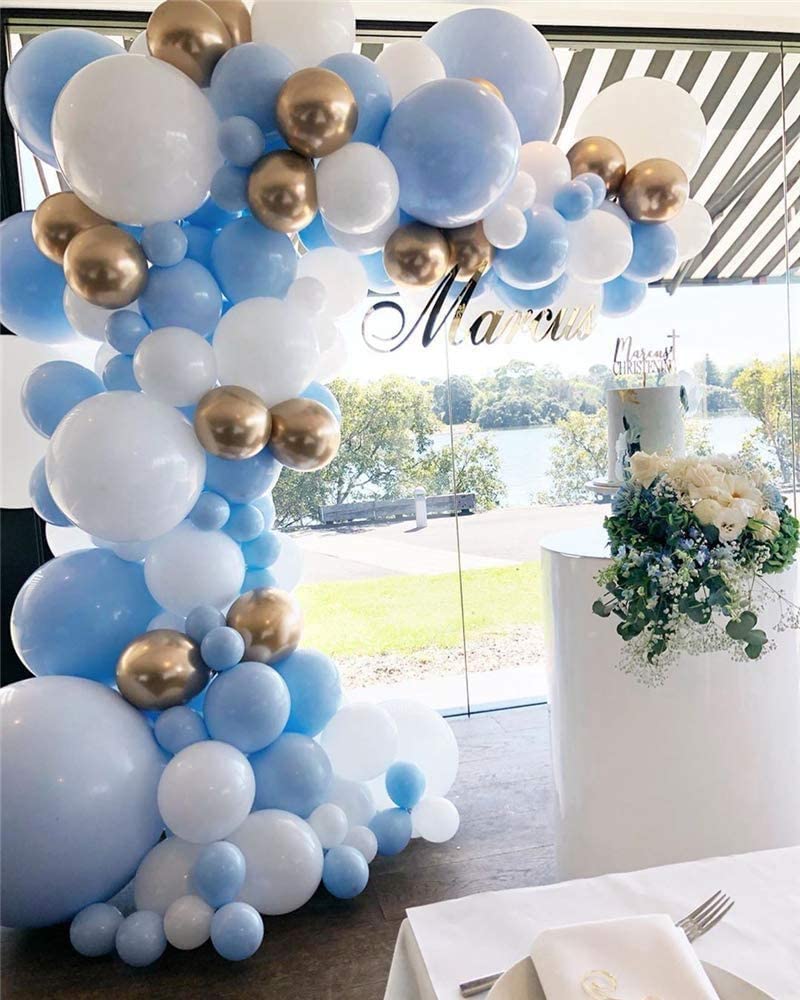 DUBEDAT Blue White Gold Balloon Garland Arch Kit Metallic Chrome God Ballons with Macaroon Blue White Latex Balloons for Birthday Wedding Bridal Shower Party Baby Shower Decoration - Image 1